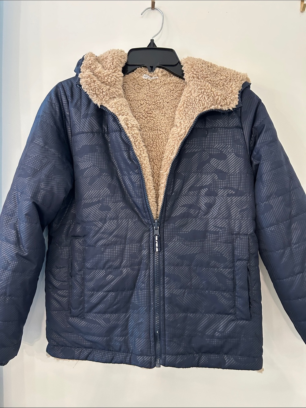 London Fog Kids Navy Puffer Jacket with Sherpa Lining